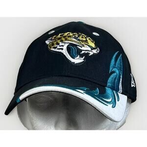 VTG Jacksonville Jaguars NEW ERA 9Forty Strapback Hat w Teal/White FLAMES Y2K